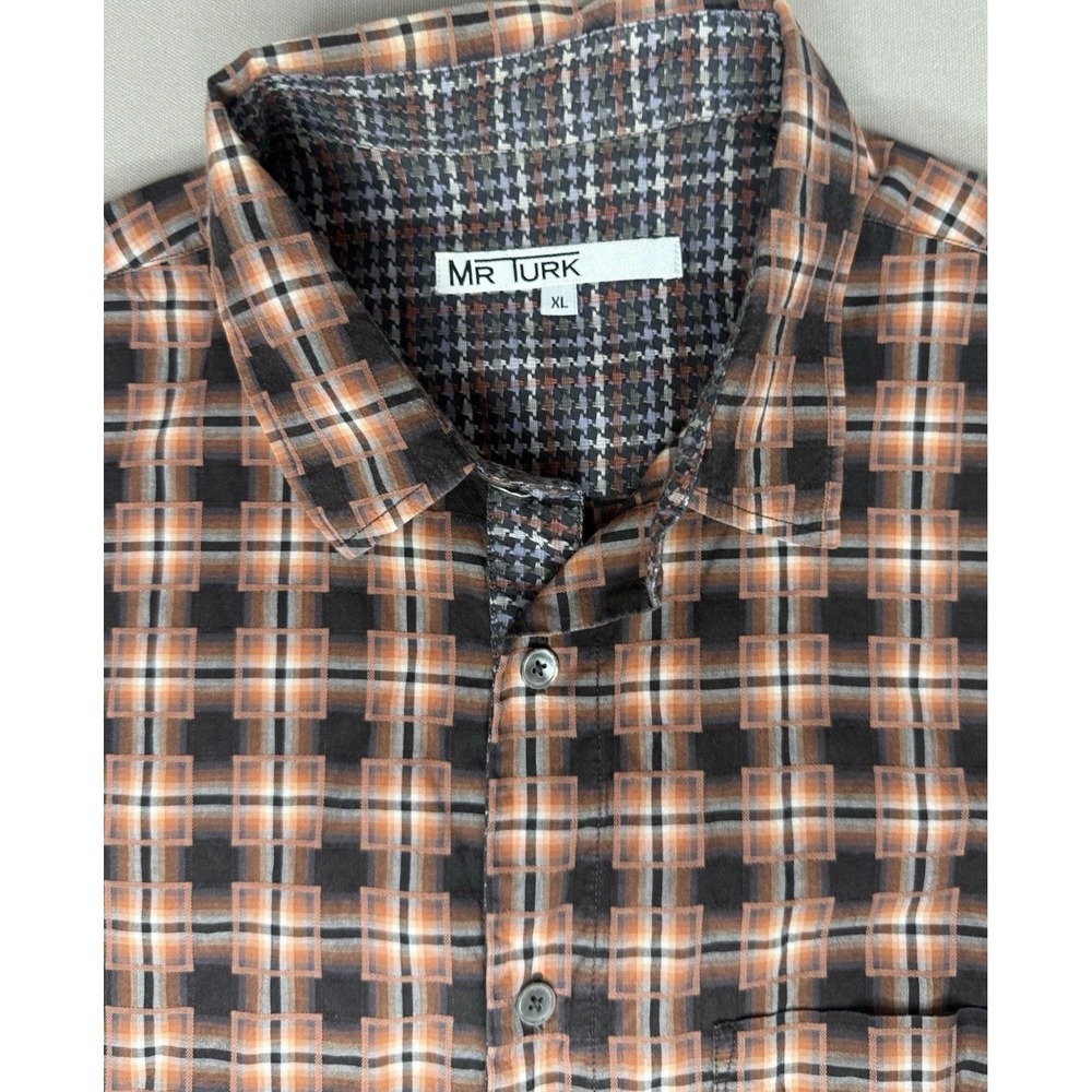 Mr Turk Shirt Men's XL Orange Black Geometric Button Up Cotton Casual